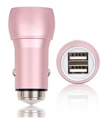 Car Charger Dual Port USB Cigarette Charger with Escape Emergency Safety Hammer Function for  Smartphone iOS Tablet Silver