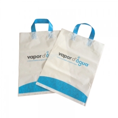 Plastic bag retail merchandise die cut bag with reinforced handle