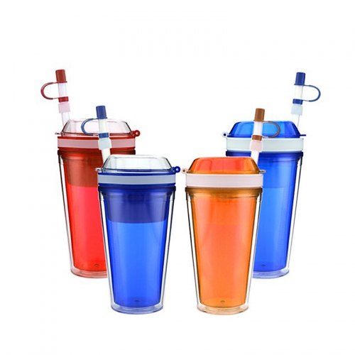 Multilayer Plastic Water Bottle,Outdoor Plastic Sports Bottle with Straw