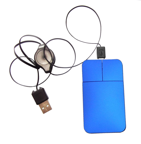 Wired Flat Mouse with Rectractable Cable and Light up Logo
